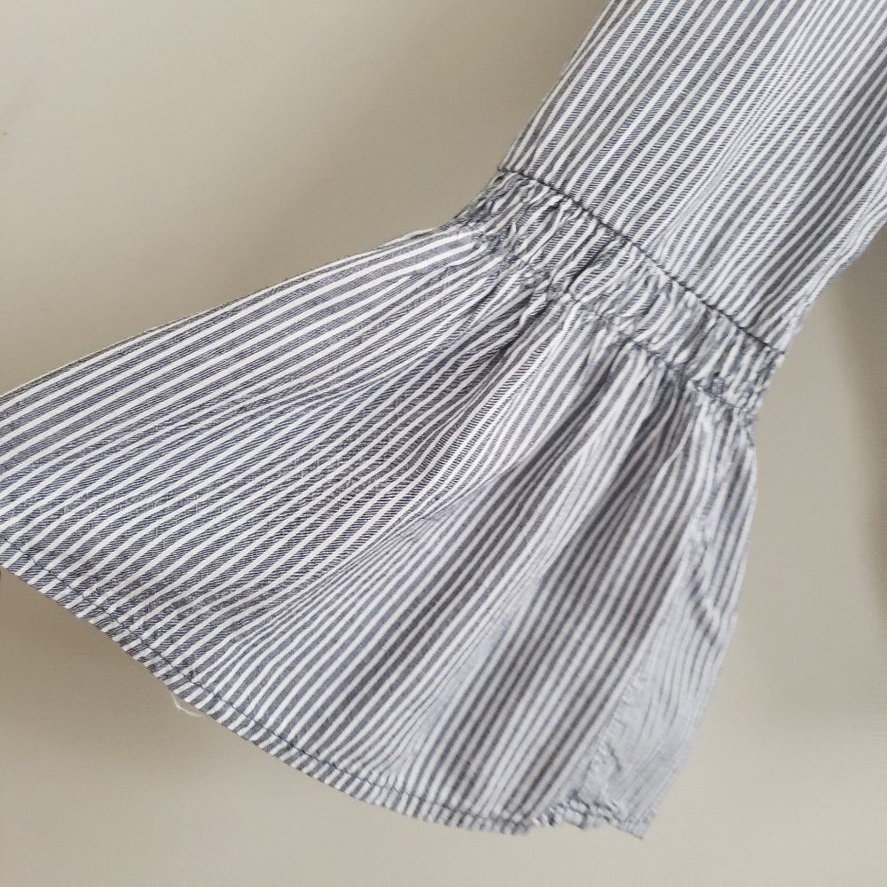 Gathered-bell sleeve striped top